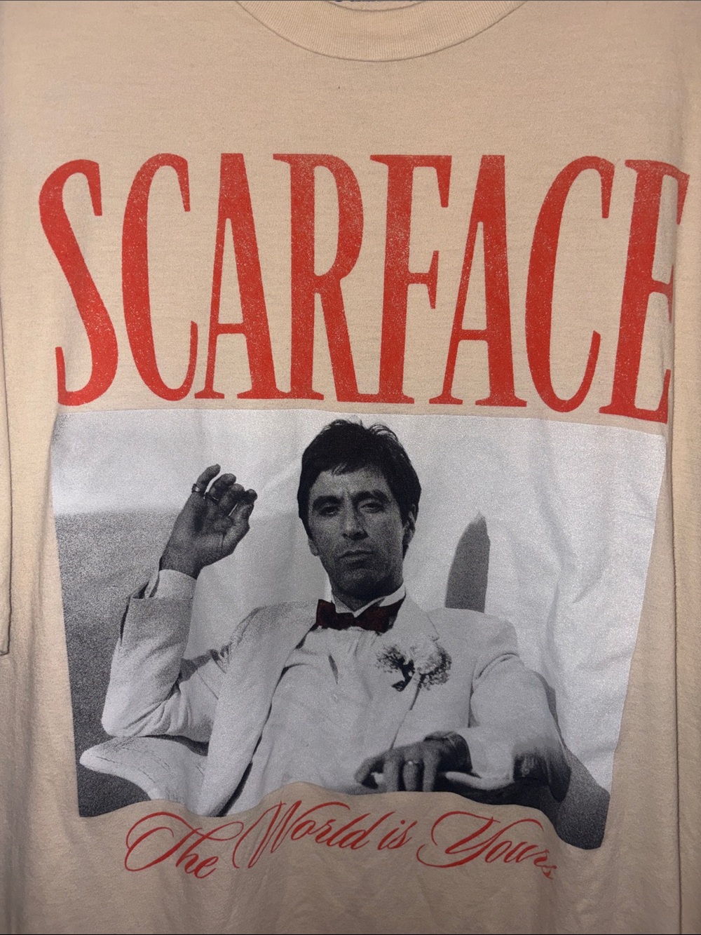 Scarface Graphic Short Sleeve Tee in Cream with Red Print